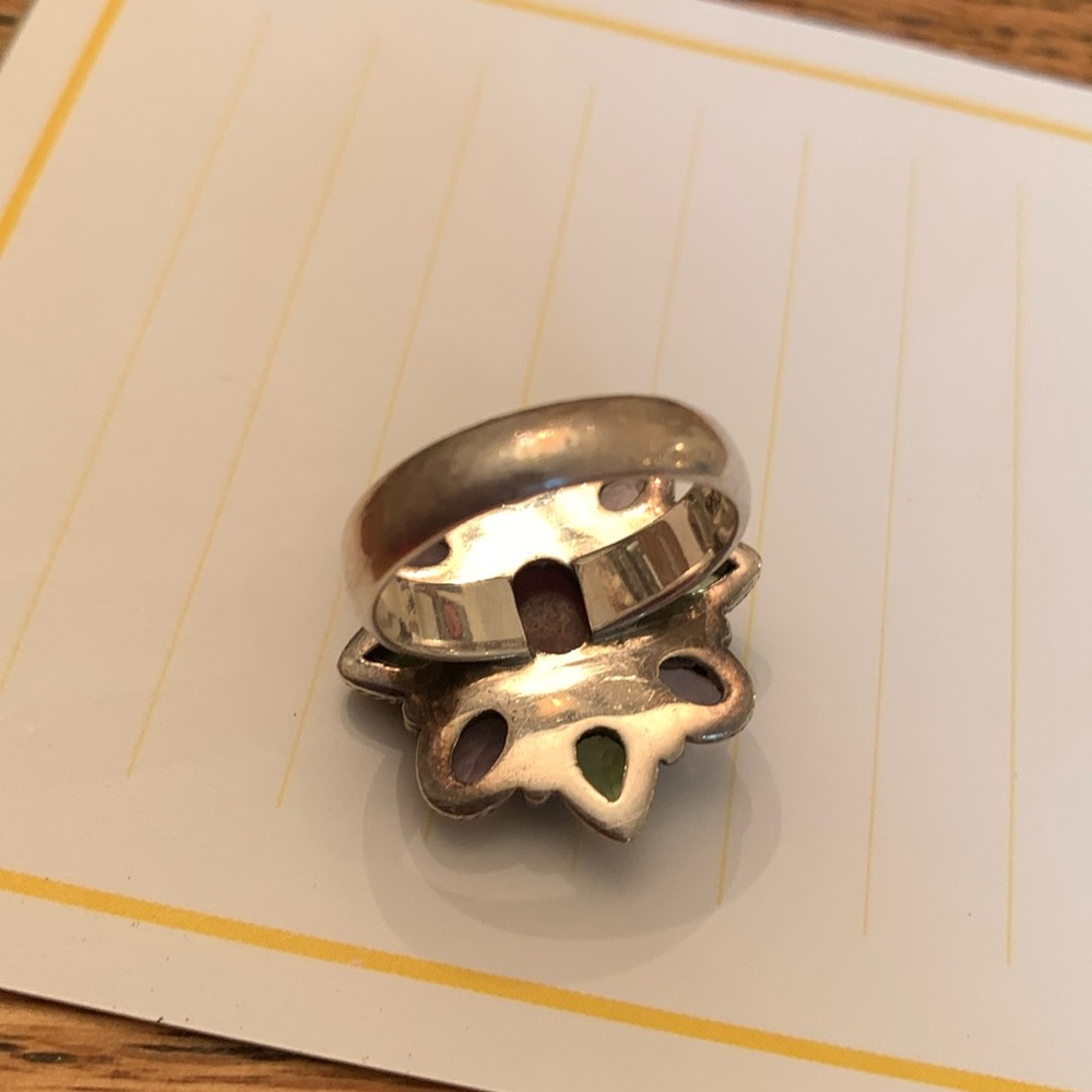 Vintage ‘S’ sterling marked silver boho ring w peridot, amethyst amber  sz 7 - Picture 3 of 8